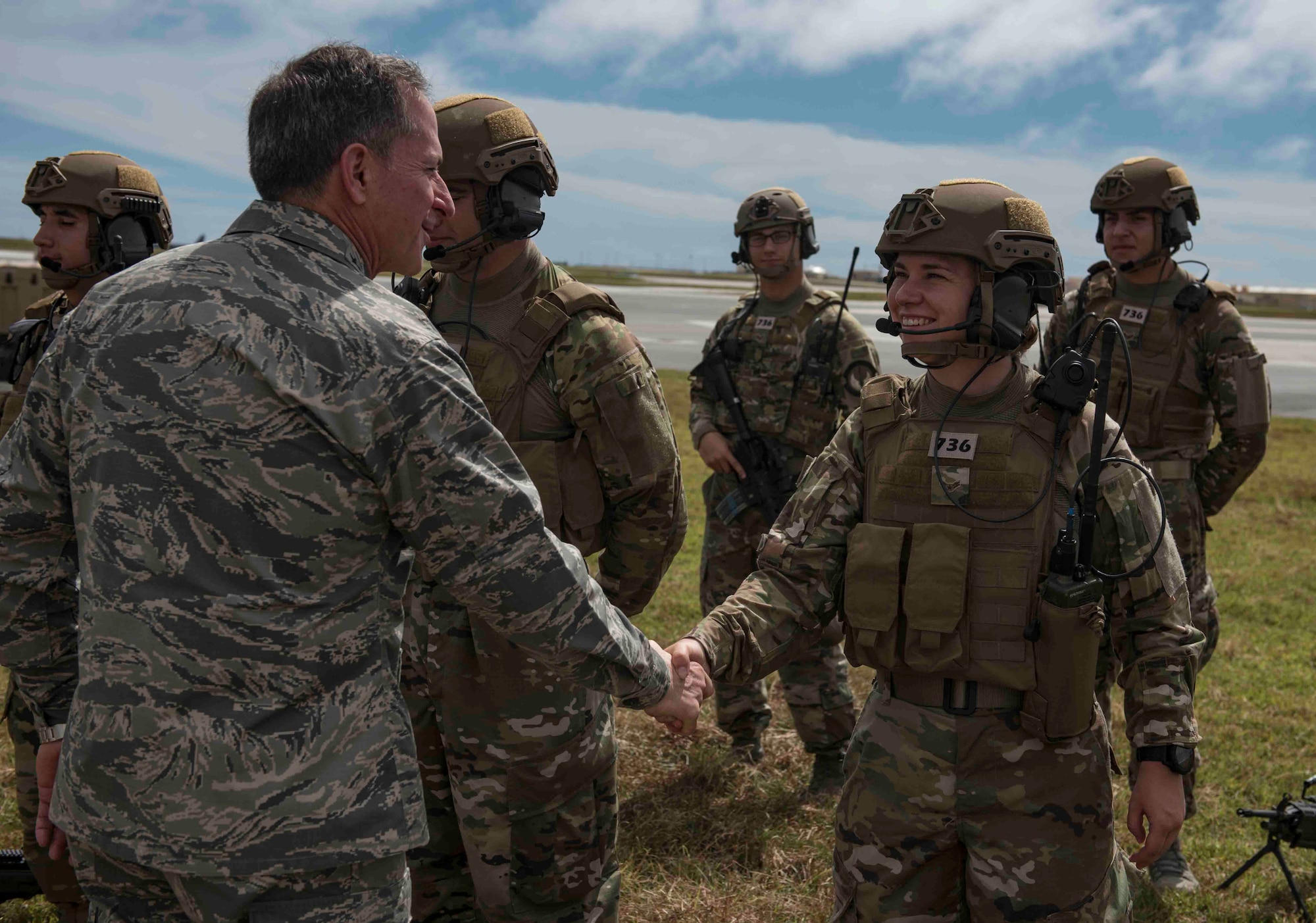 Air Force Chief of Staff Gen. David L.  Goldfein, meets members of the 36th Contingency Response Group at Andersen Air Force Base, Guam, Feb. 8, 2018. Goldfein met with members of Team Andersen, during his first visit to Andersen AFB as chief of staff.  (U.S. Air Force photo by Staff Sgt. Alexander W. Riedel)