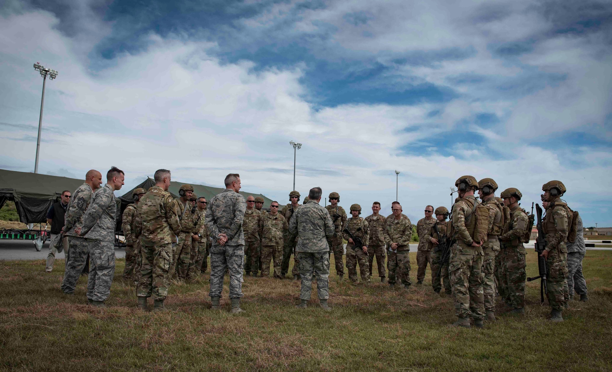 Air Force Chief of Staff Gen. David L.  Goldfein, meets members of the 36th Contingency Response Group at Andersen Air Force Base, Guam, Feb. 8, 2018. Goldfein met with members of Team Andersen, during his first visit to Andersen AFB as chief of staff.  (U.S. Air Force photo by Staff Sgt. Alexander W. Riedel)