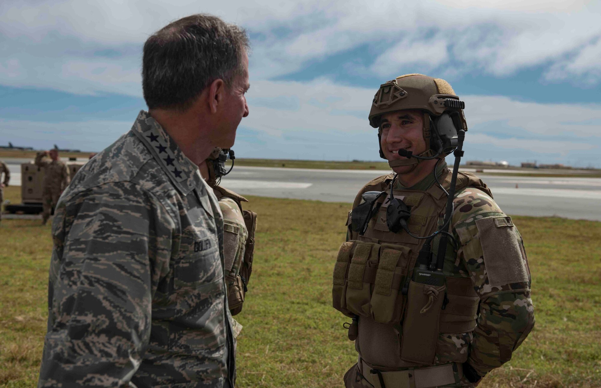 Air Force Chief of Staff Gen. David L.  Goldfein, meets members of the 36th Contingency Response Group at Andersen Air Force Base, Guam, Feb. 8, 2018. Goldfein met with members of Team Andersen, during his first visit to Andersen AFB as chief of staff.  (U.S. Air Force photo by Staff Sgt. Alexander W. Riedel)