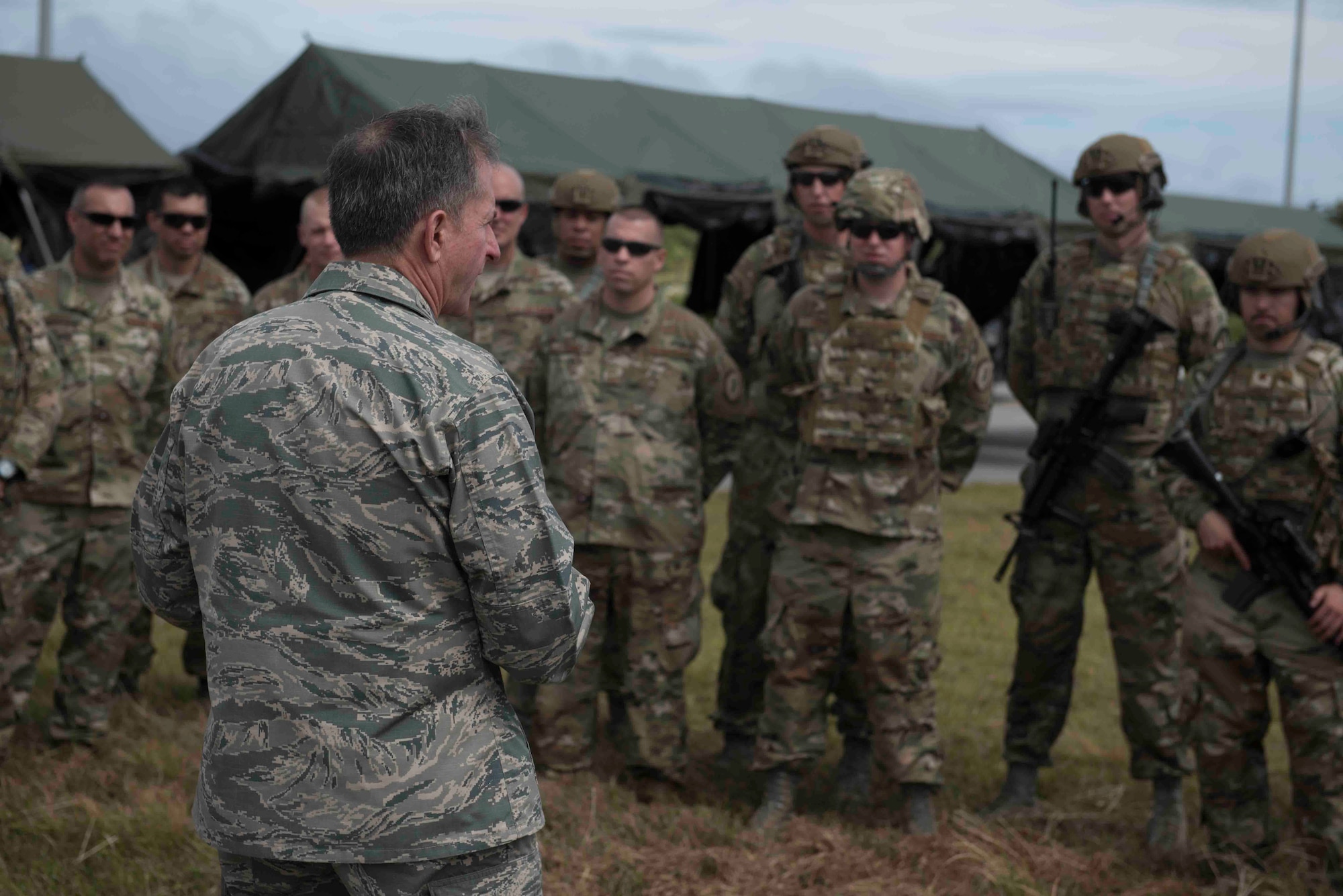 Air Force Chief of Staff Gen. David L.  Goldfein, meets members of the 36th Contingency Response Group at Andersen Air Force Base, Guam, Feb. 8, 2018. Goldfein met with members of Team Andersen, during his first visit to Andersen AFB as chief of staff.  (U.S. Air Force photo by Staff Sgt. Alexander W. Riedel)