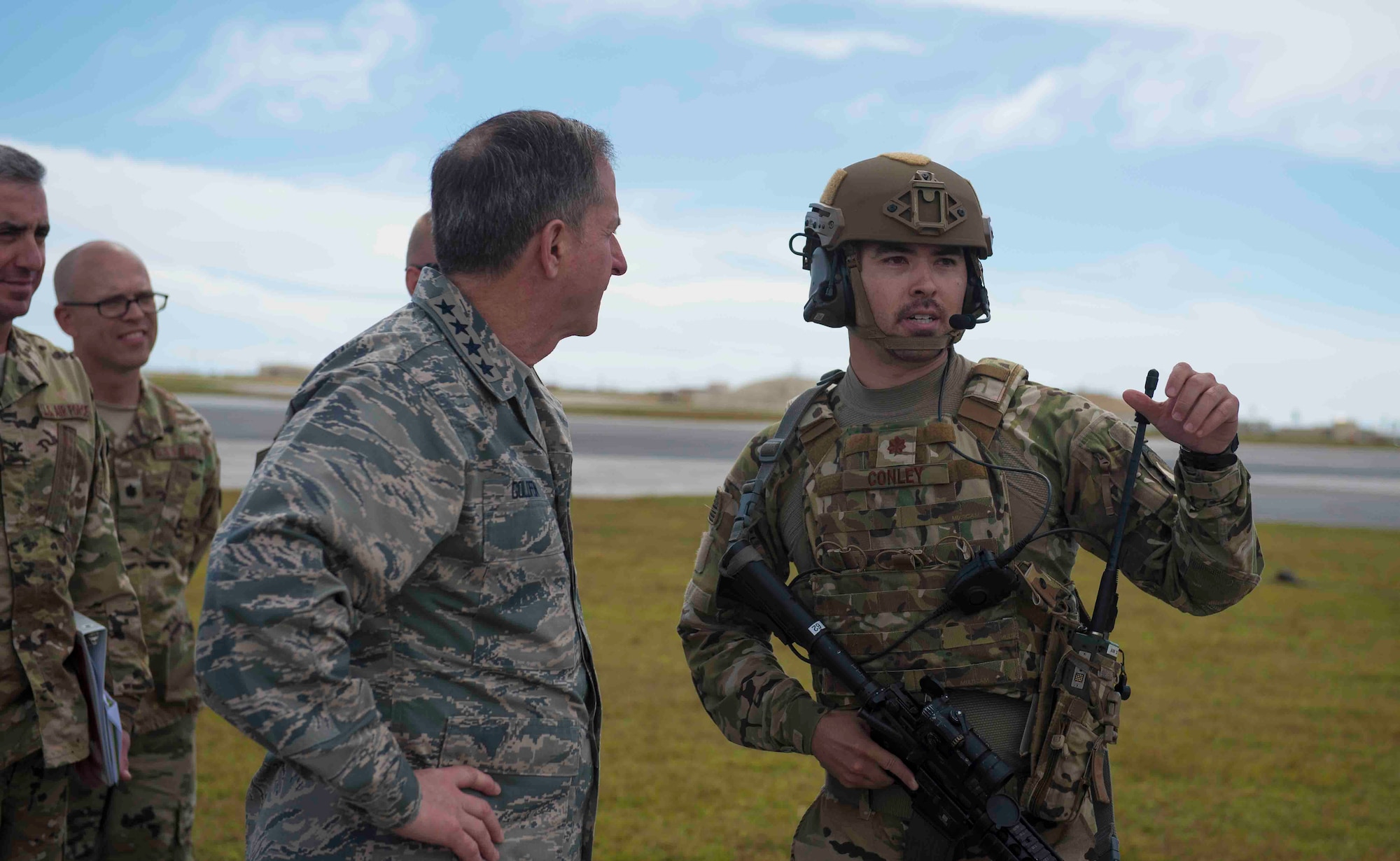 Air Force Chief of Staff Gen. David L.  Goldfein, meets members of the 36th Contingency Response Group at Andersen Air Force Base, Guam, Feb. 8, 2018. Goldfein met with members of Team Andersen, during his first visit to Andersen AFB as chief of staff.  (U.S. Air Force photo by Staff Sgt. Alexander W. Riedel)