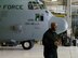 NFL Network commentator and former Colts Wide Receiver Reggie Wayne talks about his upcoming F-16 flight in a 934th Airlift Wing hangar Feb. 1.  The F-16s were in town as part of the Air Force Heritage flight team that performed the flyover for Super Bowl LII. (Air Force Photo/Paul Zadach)