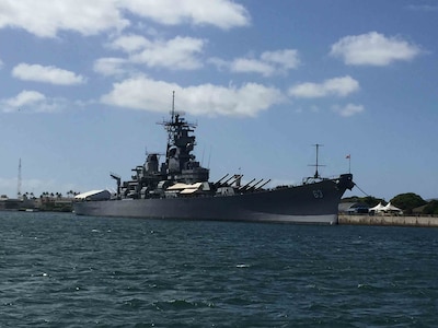 USS Missouri, moored in Pearl Harbor, Hawaii.