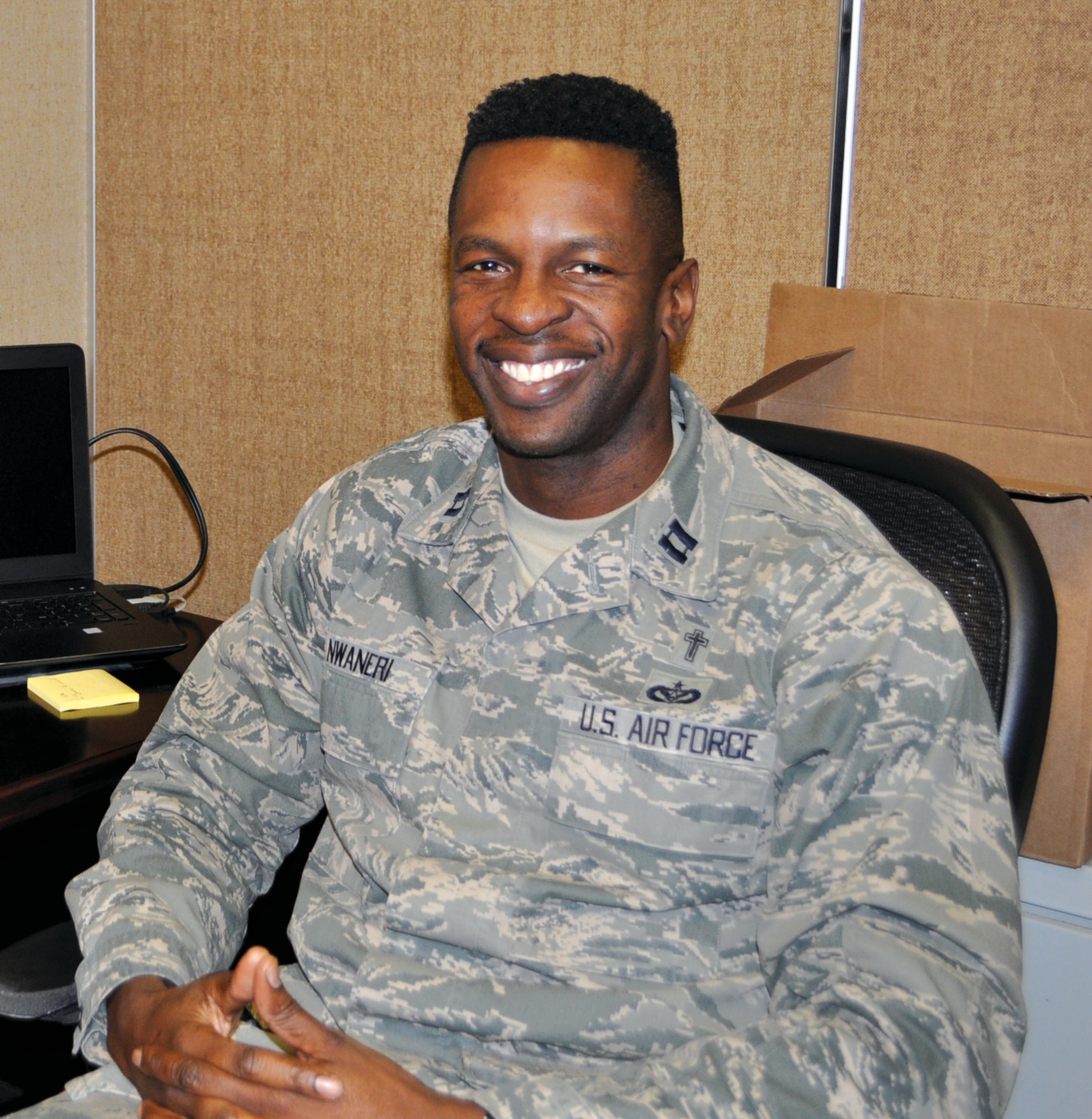 Chaplain (Capt.) Okechukwu Nwaneri serves as the group chaplain for the 72nd Mission Support Group and 552nd Maintenance Group.