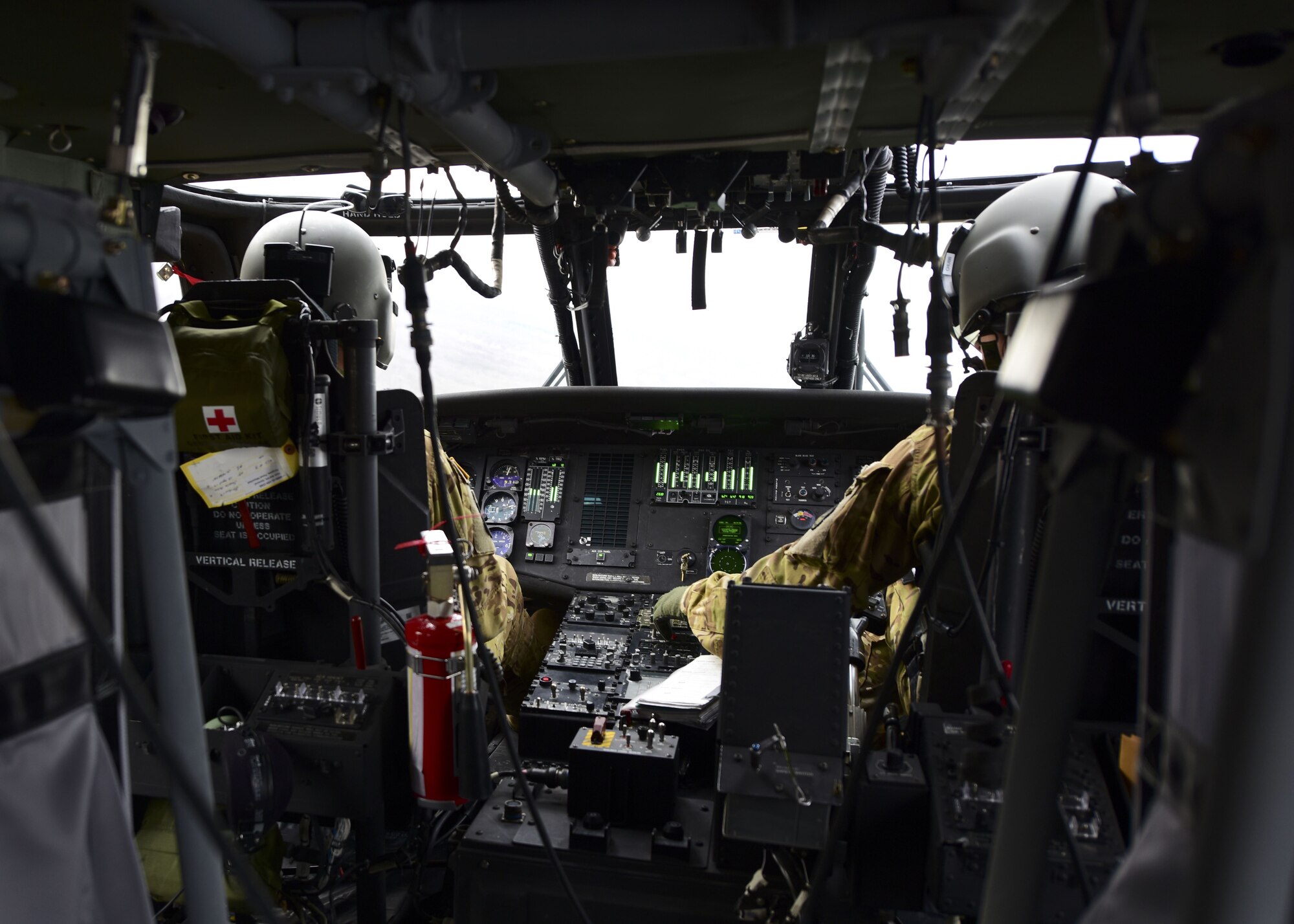 Pilots of a UH-0 Black Hawk land during a joint training with Joint Terminal Attack Controllers at Warshaw, Mo., Jan. 31, 2018. This training allowed both parties to work together and begin standardizing how JTACs are integrated into a multi-domain fight. (U.S. Air Force by Staff Sgt. Danielle Quilla)