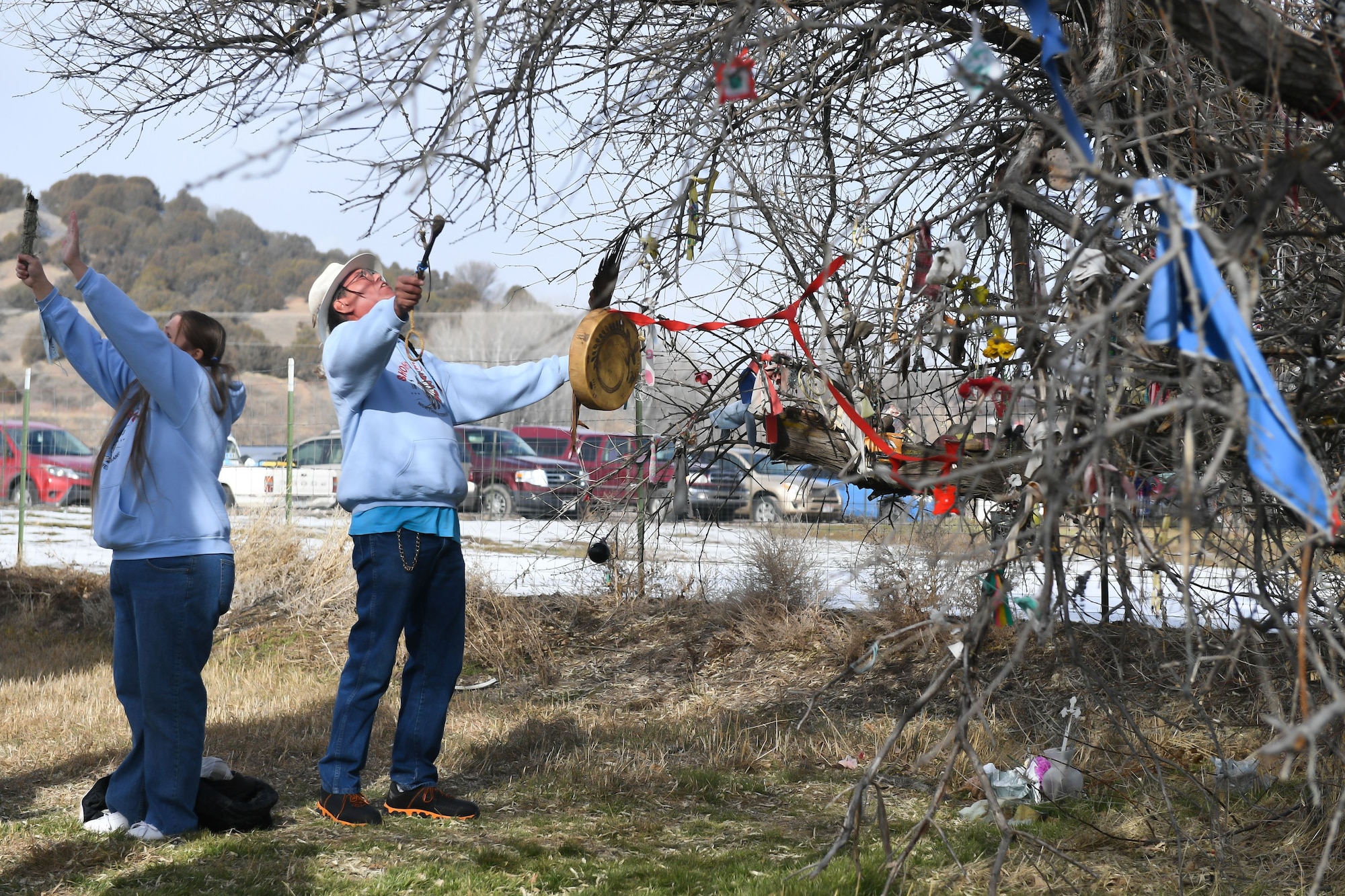 Spiritual leaders from the Northwestern Band of the Shoshone Nation offer a blessing on the site of the Bear River Massacre near Preston, Idaho. (U.S. Air Force photo by Cynthia Griggs)