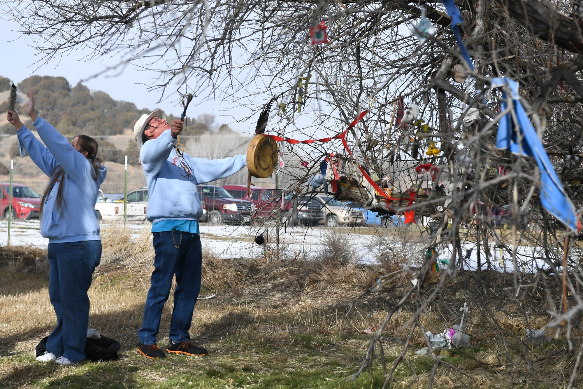 Spiritual leaders from the Northwestern Band of the Shoshone Nation offer a blessing on the site of the Bear River Massacre near Preston, Idaho. (U.S. Air Force photo by Cynthia Griggs)