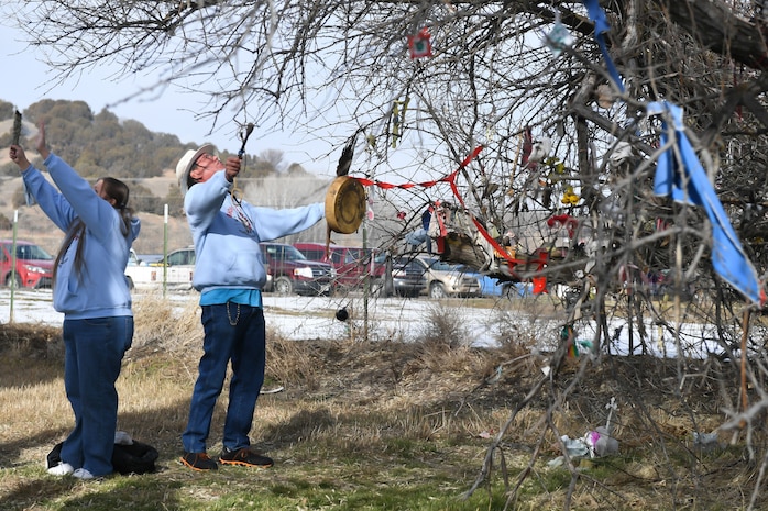 Spiritual leaders from the Northwestern Band of the Shoshone Nation offer a blessing on the site of the Bear River Massacre near Preston, Idaho. (U.S. Air Force photo by Cynthia Griggs)