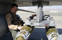 “Slapshot”, 77th Expeditionary Fighter Squadron F-16 Fighting Falcon fighter pilot, pre-checks his aircraft prior to taking off Feb. 9, 2018 at Bagram Airfield, Afghanistan.