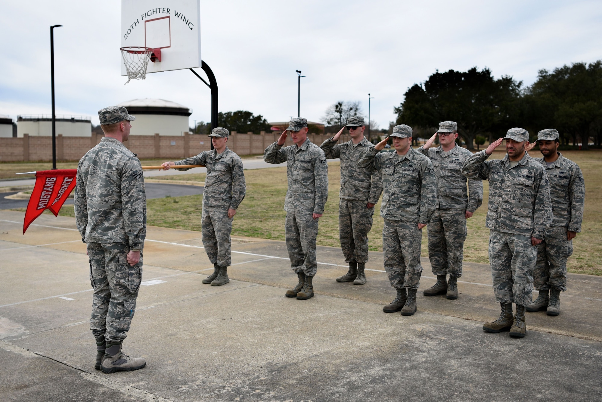 Senior Master Sgt. David B. Reid Airman Leadership School (ALS) students perform drill movements at Shaw Air Force Base, S.C., Feb. 2, 2018.