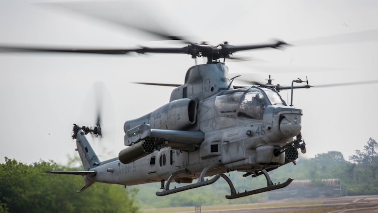 An AH-1Z Viper prepares to land at U-Tapao International Airport, Kingdom of Thailand, Feb. 10, 2018. The Marines of Marine Light Attack Helicopter Squadron 369 ‘Gunfighters’ arrive to the Kingdom of Thailand to participate in Cobra Gold, one of the largest theater security cooperation exercises in the Indo-Asia-Pacific region. HMLA-369, Marine Aircraft Group 39, 3rd Marine Aircraft Wing, is currently forward deployed under the unit deployment program with MAG-36, 1st MAW. Exercise Cobra Gold 2018 is an annual exercise conducted in the Kingdom of Thailand held from Feb. 13-23 with seven full participating nations.