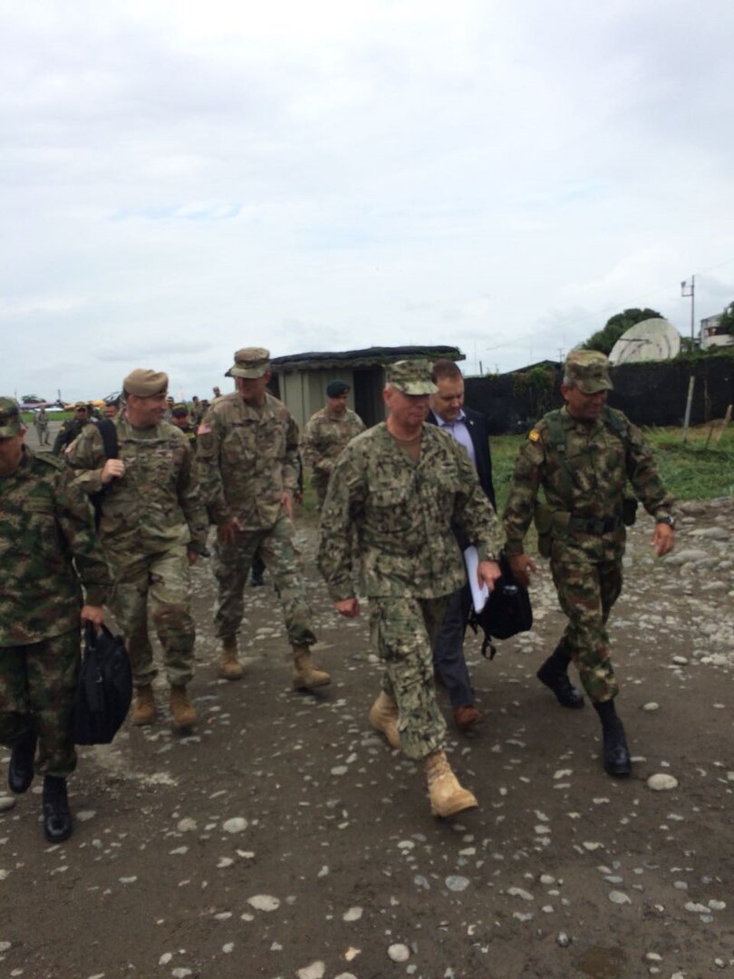 U.S. Navy Adm. Kurt W. Tidd visits a Colombian military unit in Tumaco.
