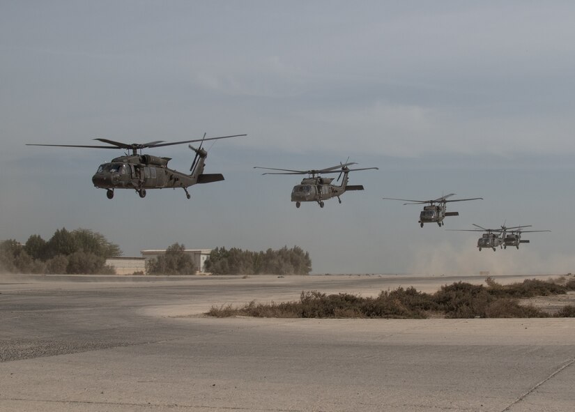 Black Hawks Take Off from Kuwait Naval Base