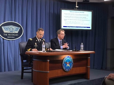 Joint Staff officer and Defense Department comptroller describe the president's fiscal year 2019 defense budget request to reporters at the Pentagon.