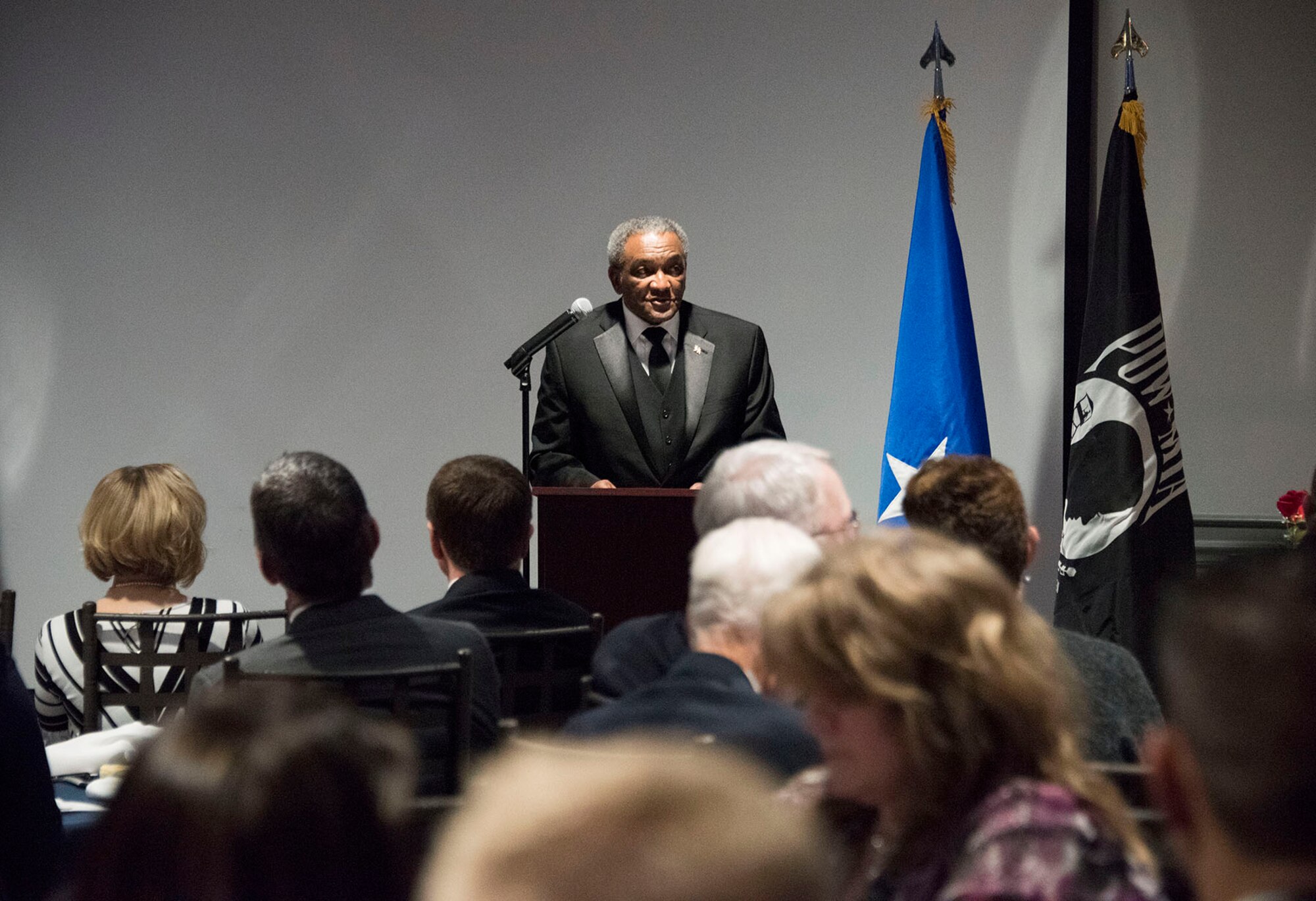 Retired Maj. Gen. Alfred K. Flowers speaks at the 419th Fighter Wing's annual awards banquet Feb. 10, 2018
