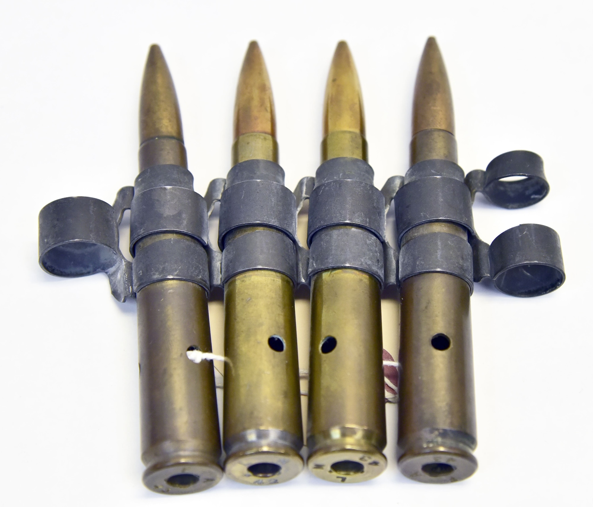 Plans call for this artifact to be displayed near the B-17F Memphis Belle™ as part of the new strategic bombardment exhibit in the WWII Gallery, which opens to the public on May 17, 2018. These .50-cal. rounds were found under the bombardier compartment of the Memphis Belle after it came back to the U.S.