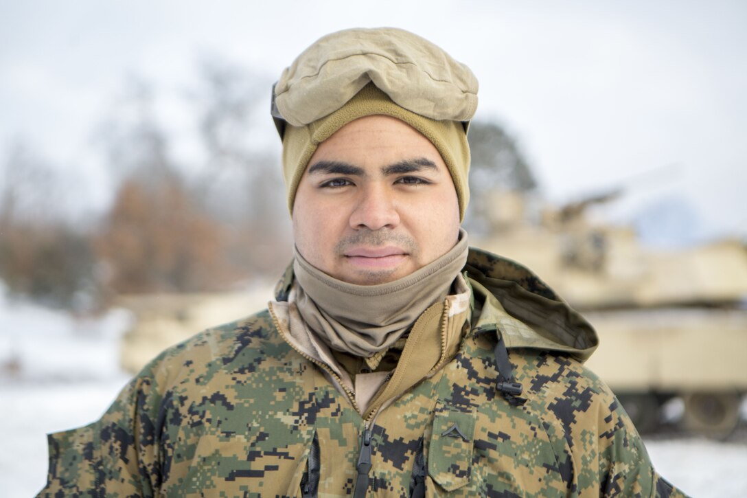 Lance Cpl. William Vasquez is a Sanford, North Carolina, native and Reserve Marine with Company F, 4th Tank Battalion, 4th Marine Division. Vasquez, a tank crew member, participated in exercise Winter Break 2018 on Camp Grayling, Michigan, Feb. 4-17, 2018. When he's not conducting Marine Corps training, Vasquez is a construction worker for Parkers Stockstill Construction in North Carolina.
