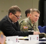 Lt. Gen. Jeffery S. Buchanan, commander of U.S. Army North (Fifth Army), discusses the importance of the having an off-site to decide on future priorities for ARNORTH during the Theater Campaign Support Plan Assessment at the Sam Houston Community Center Feb. 8. The strategic planning session was designed to promote dialogue among leaders about ARNORTH’s operational environment in fiscal year 2018.