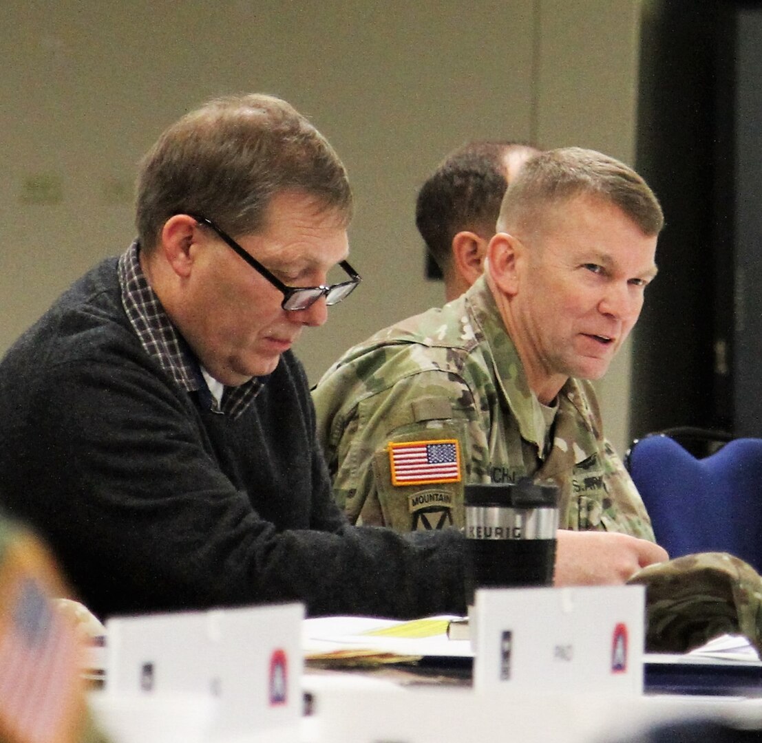 Lt. Gen. Jeffery S. Buchanan, commander of U.S. Army North (Fifth Army), discusses the importance of the having an off-site to decide on future priorities for ARNORTH during the Theater Campaign Support Plan Assessment at the Sam Houston Community Center Feb. 8. The strategic planning session was designed to promote dialogue among leaders about ARNORTH’s operational environment in fiscal year 2018.