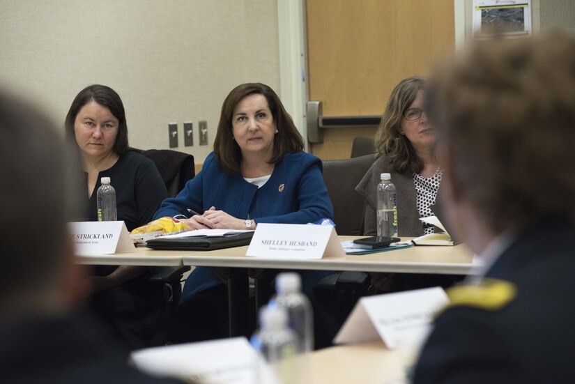 Ms. Kelle Strickland, chief of staff, Sergeant at Arms, House of Representatives, listens as Lt. Gen. Nadja West, Army surgeon general and commander of U.S. Army Medical Command, responds to her question during the Women Leadership Roundtable Discussion hosted at the Pentagon, Feb. 7, 2018.  Top U.S. military generals met with congressional delegates to discuss their life perspectives as military women and the importance of having access to every talented American who can add strength to the force. (U.S. Army Reserve photo by Maj. Valerie Palacios)