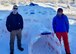 With the help of some friends, the American Flag inspired igloo was constructed between Dec. 22, 2017, and Jan. 31, 2018. The project took more than 200 man hours and 500 blocks. 

Those 500 blocks of ice were handcrafted by filling plastic tubs with water, and sometimes food coloring, then allowing it to freeze outside over the course of a day.