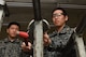 A Koku Jietai Cadet bends sheet metal as part of his visit to the 374th Maintenance Squadron fabrication flight during a Basic Maintenance Officer Tour at Yokota Air Base, Japan, Feb. 1, 2018.