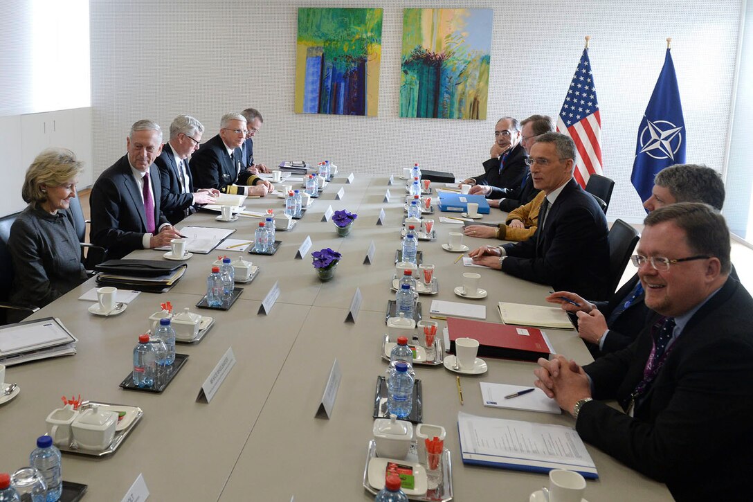 Defense Secretary James N. Mattis meets with NATO officials in Brussels.