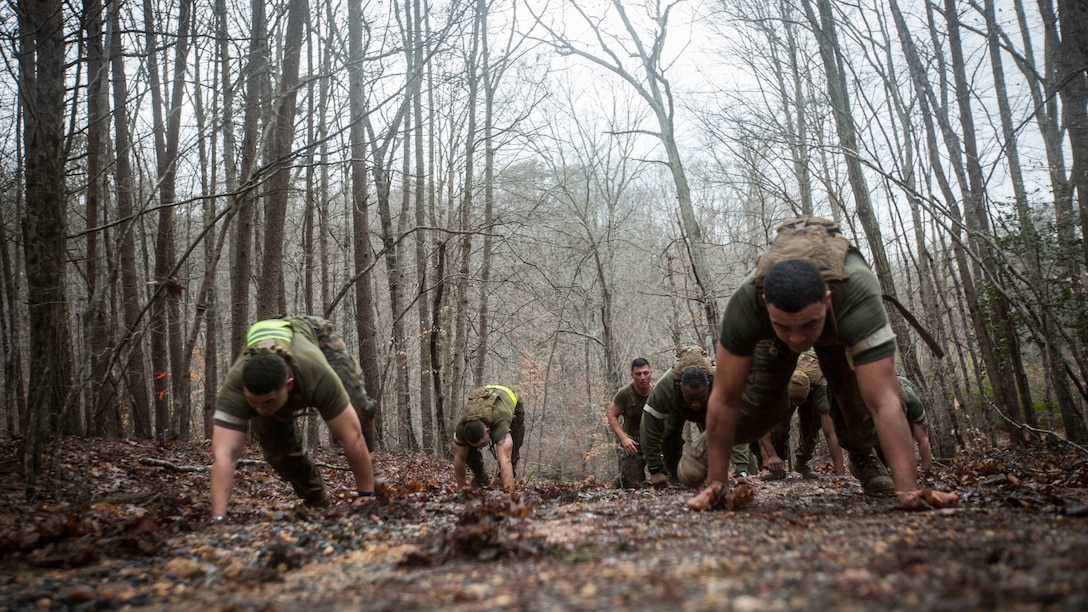 U.S. Marines participate in Force Fitness Instructor (FFI) Course culminating event at The Basic School, Marine Corps Base Quantico, Va., February 12, 2018. The FFI course is made up of physical training, classroom instruction and practical application to provide the students with a holistic approach to fitness. Upon completion, the Marines will serve as unit FFIs, capable of designing individual and unit-level holistic fitness programs.