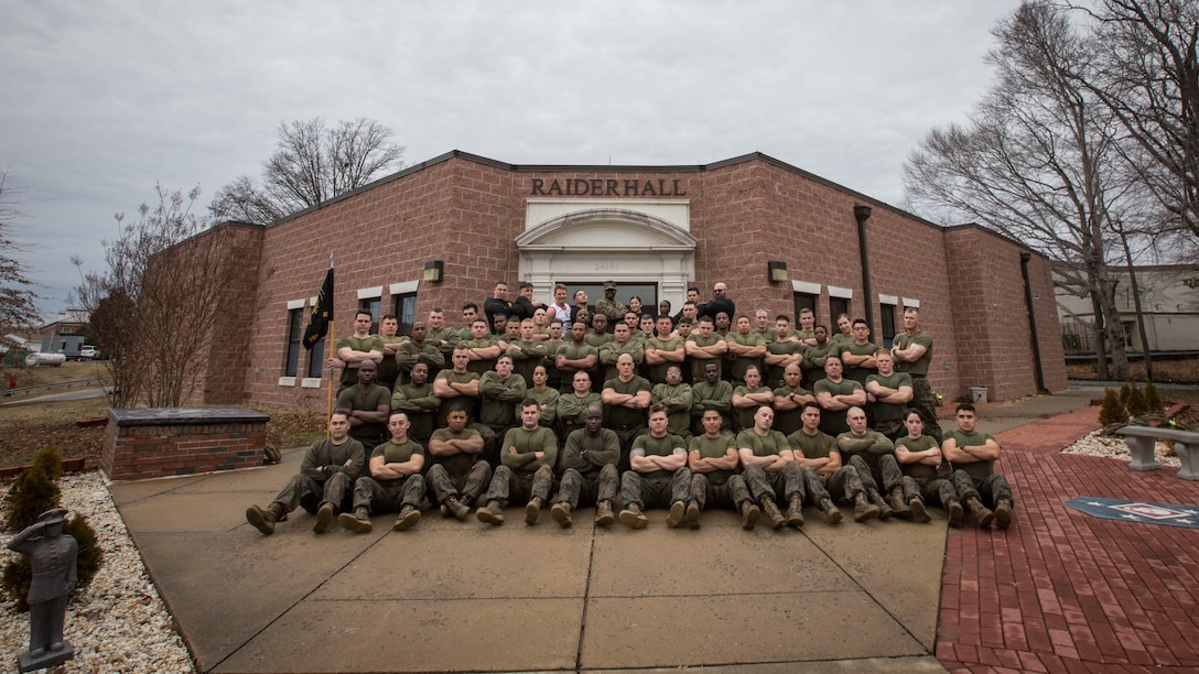 U.S. Marines pose for a photo following the Force Fitness Instructor (FFI) Course culminating event at The Basic School, Marine Corps Base Quantico, Va., February 12, 2018. The FFI course is made up of physical training, classroom instruction and practical application to provide the students with a holistic approach to fitness. Upon completion, the Marines will serve as unit FFIs, capable of designing individual and unit-level holistic fitness programs.