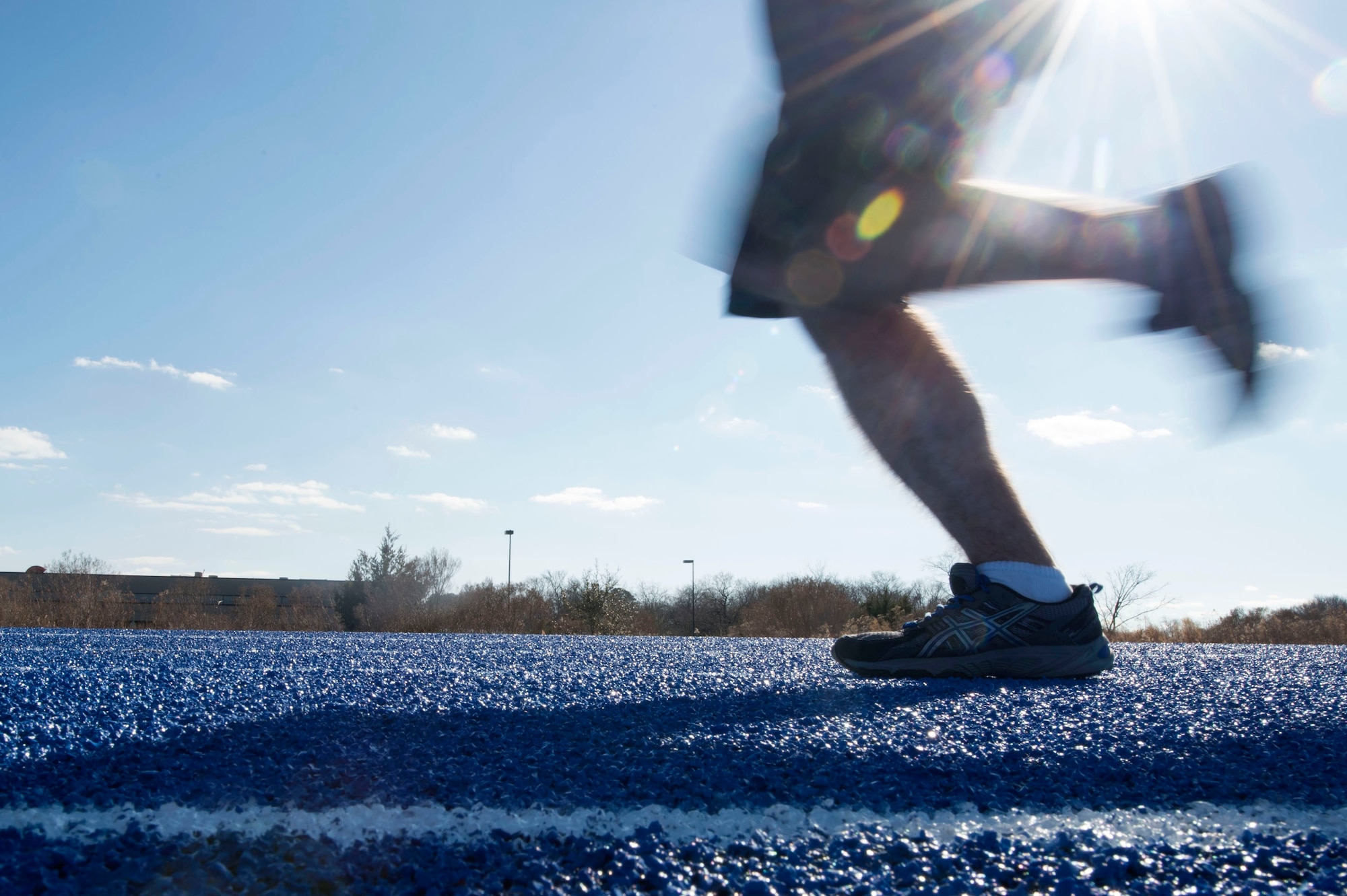An Airman runs on the new track at Joint Base Langley-Eustis, Va., Jan. 25, 2018.
