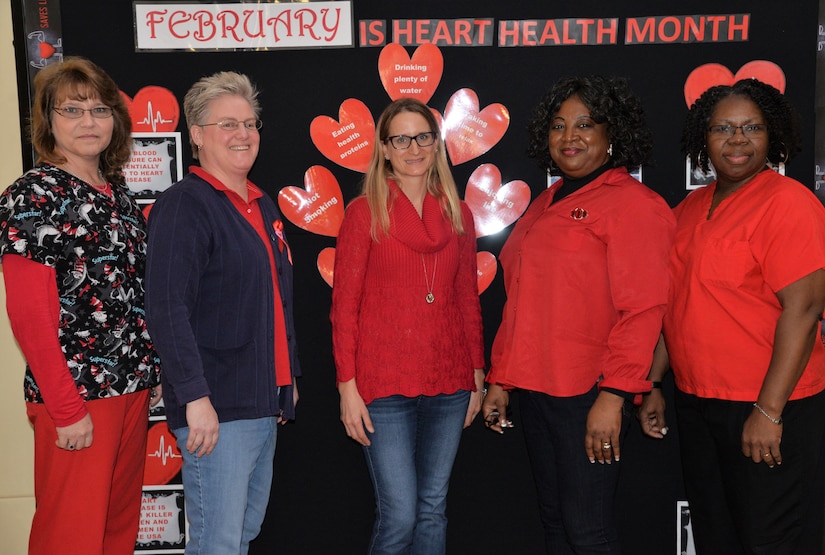 Members of Naval Health Clinic Charleston’s Health and Wellness Program wore red during NHCC’s Heart Health Month observance Feb. 2, which was also National Wear Red Day, a campaign event to raise awareness about heart disease -- the No. 1 killer of women and men. Naval Health Clinic Charleston staff members wore red attire and ribbons and snacked on heart-healthy treats.