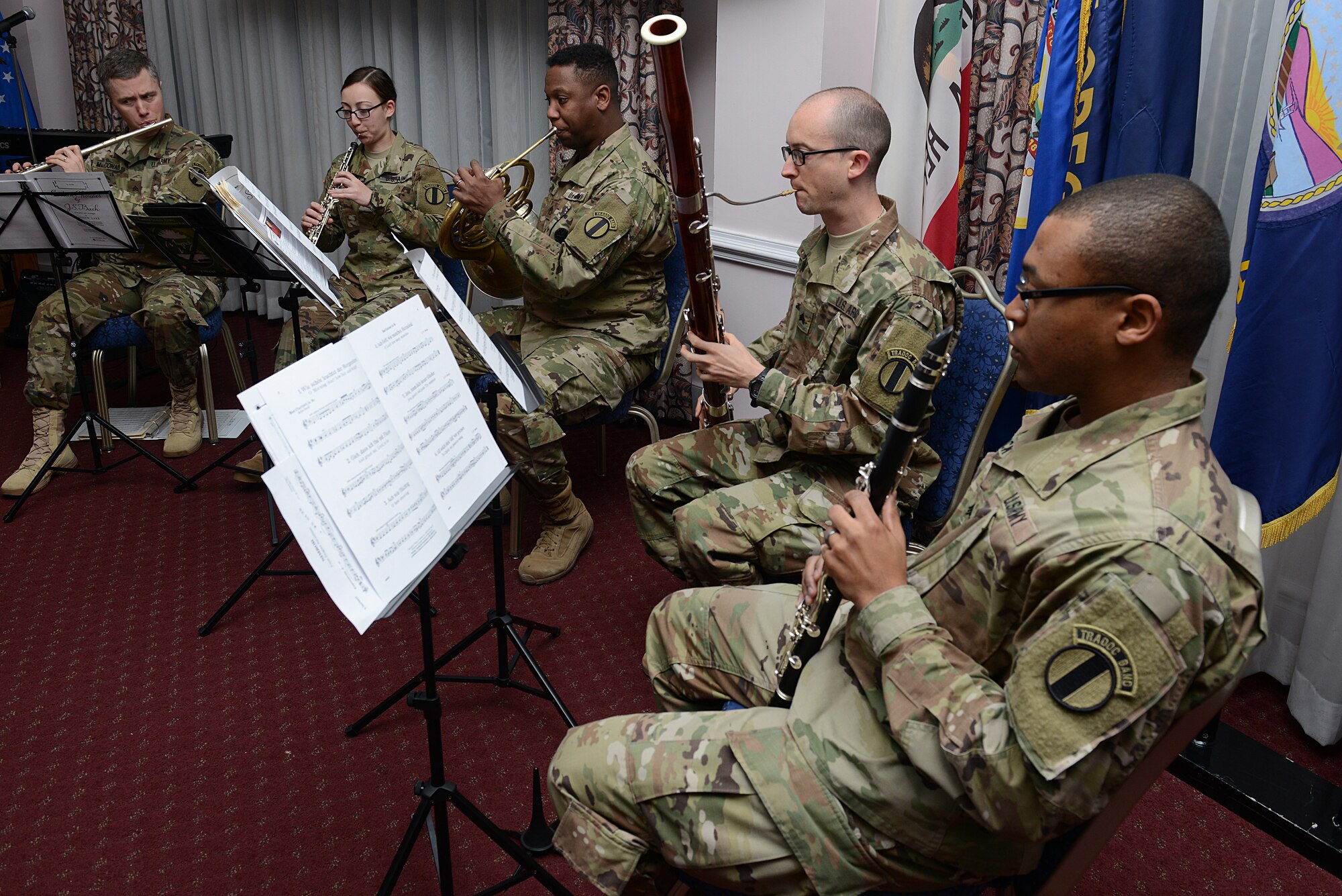 The U.S. Army Training and Doctrine Command Band performs during the National Prayer Breakfast at Joint Base Langley-Eustis, Va., Feb. 7, 2018.