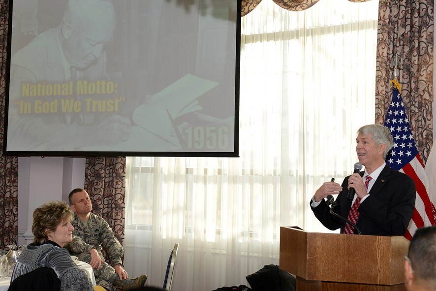David Barton, Wallbuilders founder and president, speaks during the National Prayer Breakfast at Joint Base Langley-Eustis, Va., Feb. 7, 2018.