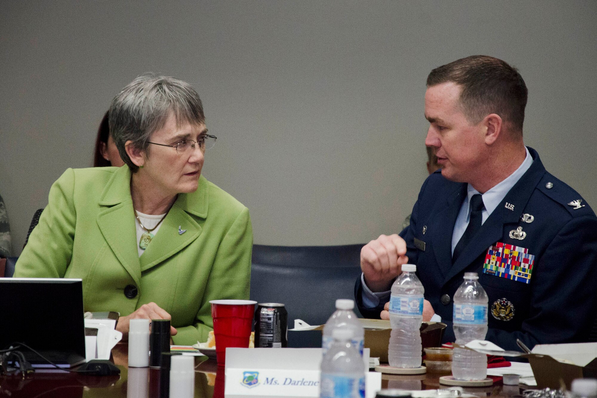 Col. Steven M. Gorski (right), commander of the Air Force Technical Applications Center, Patrick AFB, Fla., briefs Secretary of the Air Force Heather Wilson on AFTAC’s role in nuclear event detection.  Wilson visited the treaty monitoring center Feb. 8, 2018 to gain perspective into the Air Force’s largest sensor network and organization responsible for the U.S. Atomic Energy Detection System.  (U.S. Air Force photo by Susan A. Romano)
