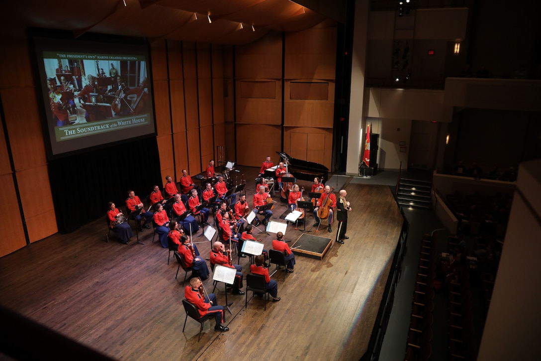 On Feb. 11, 2018, the Marine Chamber Orchestra presented a Living History concert titled "From the Grand Foyer: The Soundtrack of the White House" at the Schlesinger Concert Hall and Arts Center in Alexandria, Va. (U.S. Marine Corps photo by Master Sgt. Amanda Simmons/released)