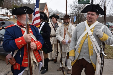 The Sons and Daughters of the American Revolution prepare to march in a procession honoring the 245th birthday of our 9th President, William Henry Harrison, Feb. 9, in North Bend, Ohio.