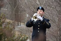 U.S Army Reserve Staff Sgt. Jeff Hotz plays during a ceremony honoring the 245th birthday of our 9th President, William Henry Harrison, Feb. 9, in North Bend, Ohio.