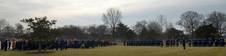 Ceremonial Guardsmen participate in the full honors funeral ceremony for retired Col. Leo Thorsness at Arlington National Cemetery, Arlington, Va., Feb. 14, 2018. Thorsness was a Vietnam prisoner of war and Medal of Honor recipient who served 23 years in the Air Force. (U.S. Air Force photo by Staff Sgt. Rusty Frank)