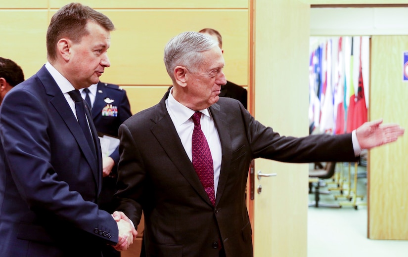 Polish defense minister and U.S. defense secretary meet in Brussels.