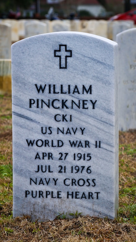 A new headstone is unveiled honoring Petty Officer 1stClass William Pinckney at the Beaufort National Cemetery, Feb. 10.
