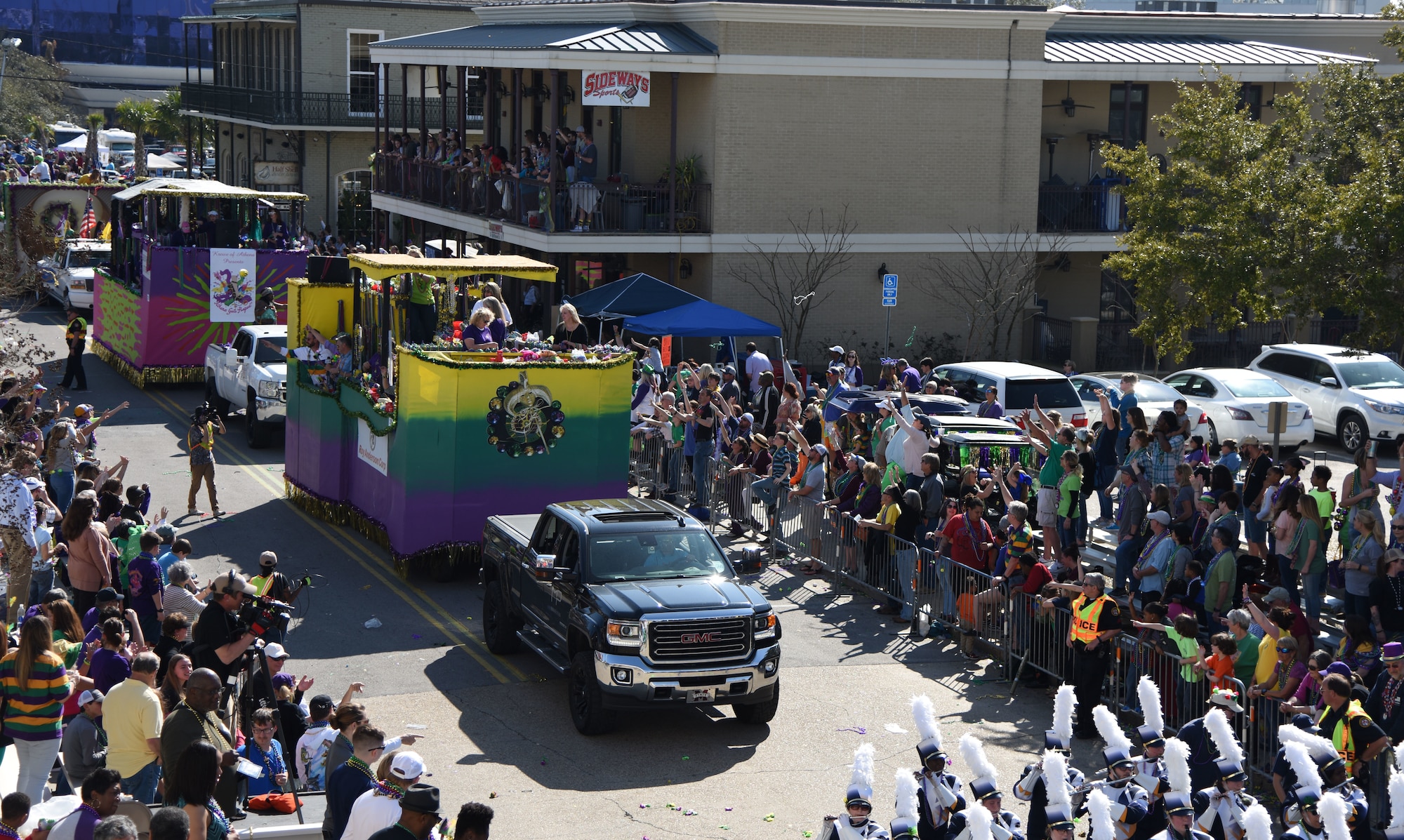 Floats ride through Biloxi during the Gulf Coast Carnival Association Mardi Gras parade Feb. 13, 2018, in Biloxi, Mississippi. Keesler personnel participate in local parades every Mardi Gras season to show their support of the communities surrounding the installation. (U.S. Air Force photo by Kemberly Groue)