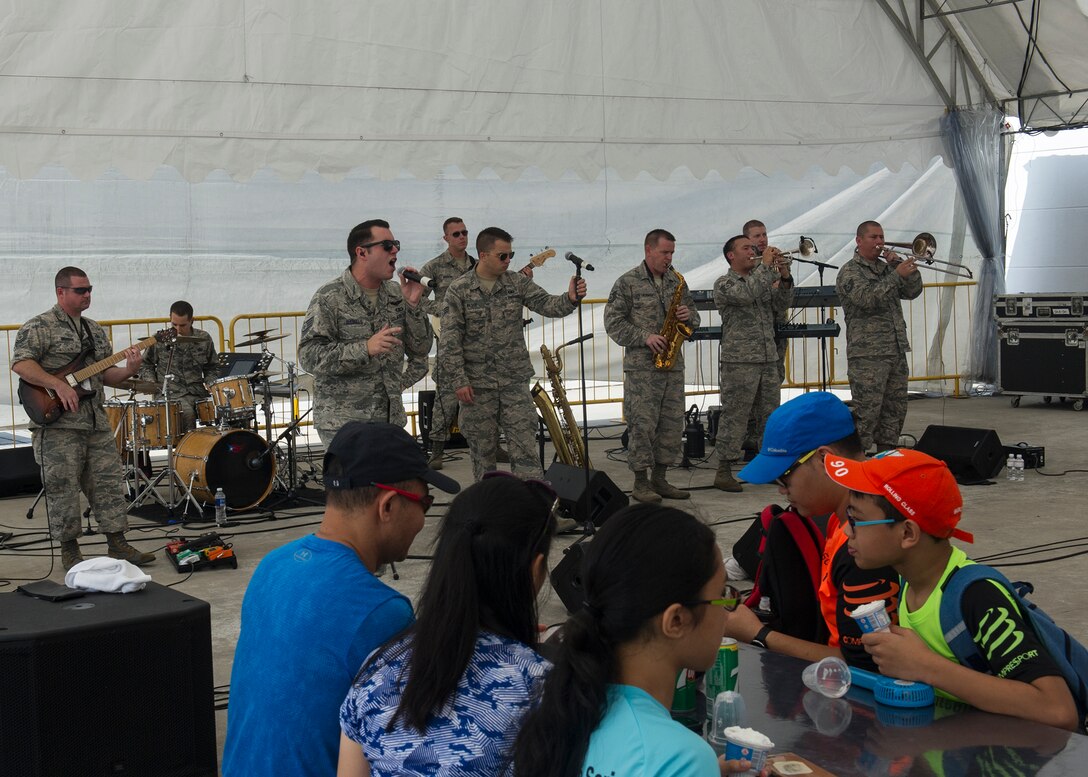 The U.S. Air Force Band of the Pacific performs for 2018 the Singapore International Airshow at the Singapore Changi Airport and the Changi Exhibition Centre, Singapore, Feb. 10, 2018.