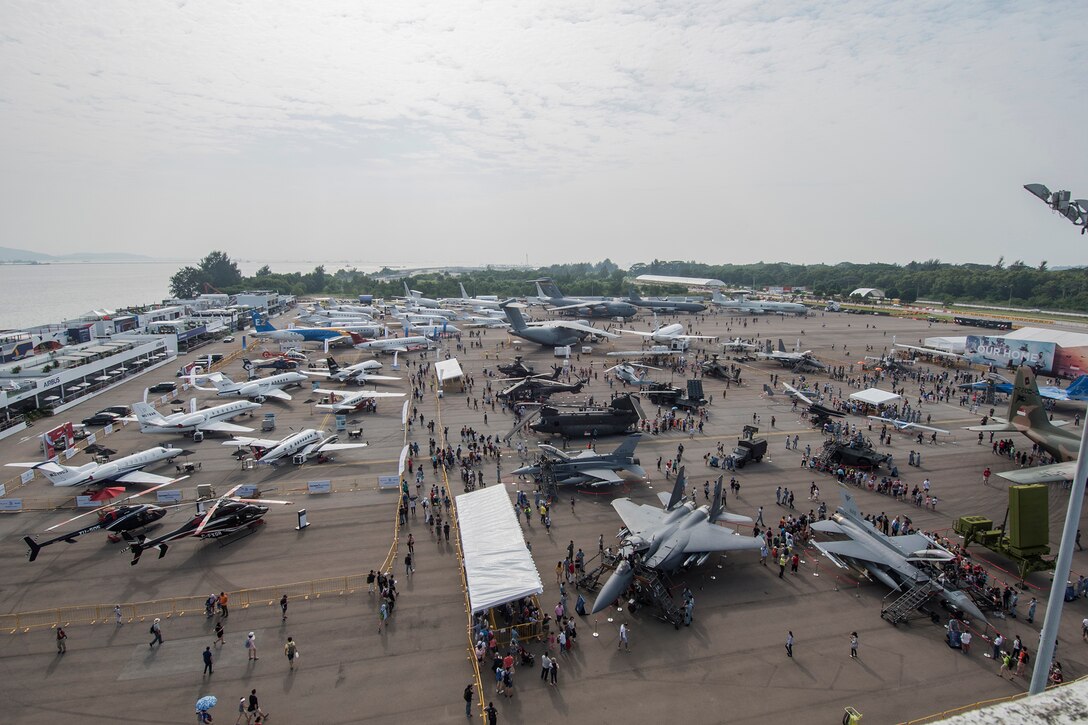 Aircraft sit on display during the Singapore International Airshow 2018, Feb. 10, 2018. Approximately 100,000 attended the airshow and had the opportunity to see multiple aircraft displays and aerial demonstrations by several countries.