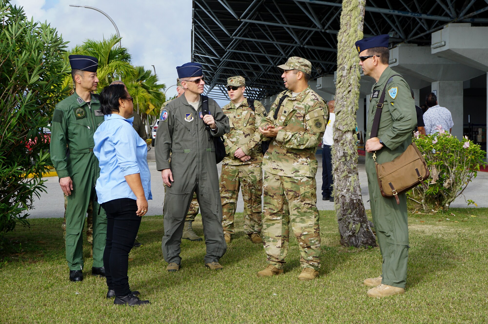 U.S. Air Force (USAF) Lt. Col. Jeremiah Castillo, 36th Mobility Response Squadron USAF director of operations, discuss humanitarian assistance/disaster relief (HA/DR) training with three COPE NORTH 2018 exercise directors, Feb. 13. This year's COPE NORTH is an annual Pacific Air Forces tri-lateral HA/DR exercise with participants from the USAF, U.S. Navy, U.S. Marine Corps, Koku Jieitai (Japan Air Self-Defense Force), and Royal Australian Air Force. COPE NORTH is a model opportunity for expanding engagements with the Commonwealth of the Northern Mariana Islands. (U.S. Air Force photo by Capt. James Moore)