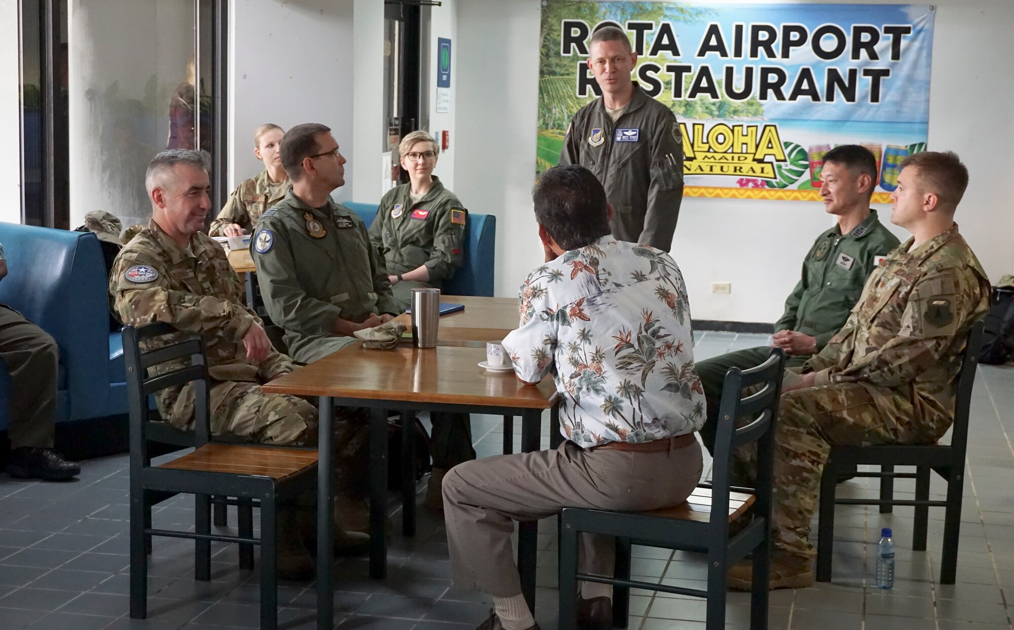U.S Air Force (USAF) Col. Britt Hurst, COPE NORTH 2018 USAF exercise director, discusses COPE NORTH exercise plans with Rota mayor Efraim Atalig, Feb. 13. This year's COPE NORTH is an annual Pacific Air Forces tri-lateral humanitarian assistance/disaster relief exercise with participants from the USAF, U.S. Navy, U.S. Marine Corps, Japanese Air Self-Defense Force, and Royal Australian Air Force. COPE NORTH is a model opportunity for expanding engagements with the Commonwealth of the Northern Mariana Islands. (U.S. Air Force photo by Capt. James Moore)