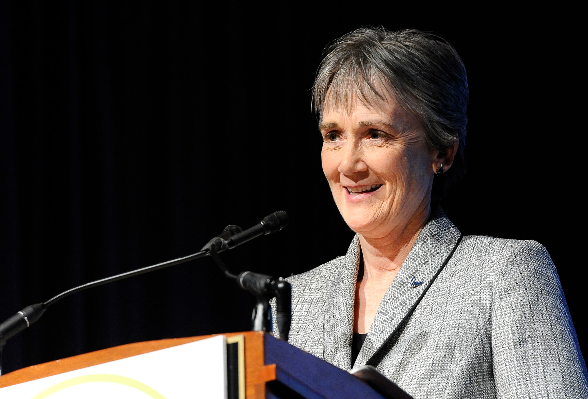 Secretary of the Air Force Heather Wilson congratulates awardees during the 32nd Black Engineer of the Year Science, Technology, Engineering and Mathematics Global Competitiveness Conference Feb. 9, 2018, in Washington, D.C. The Black Engineer of the Year Award recognizes African Americans with exceptional career gains in various vocations of Science, Technology, Engineering and Mathematics career fields. (U.S. Air Force photo by Tech. Sgt. Robert Barnett)