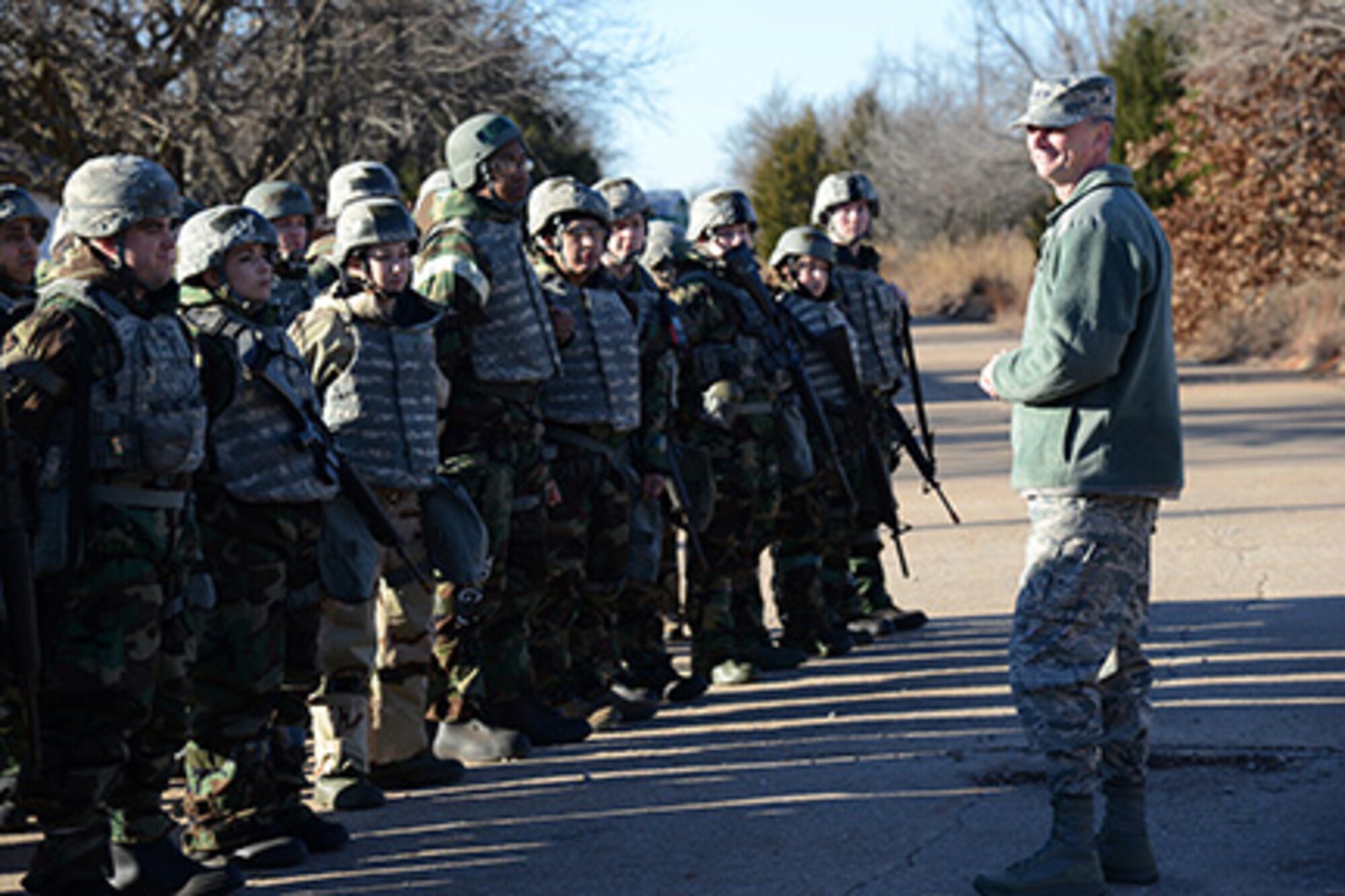 AFMC Deputy Commander Warren Berry speaks to troops at Tinker Air Force Base, Oklahoma