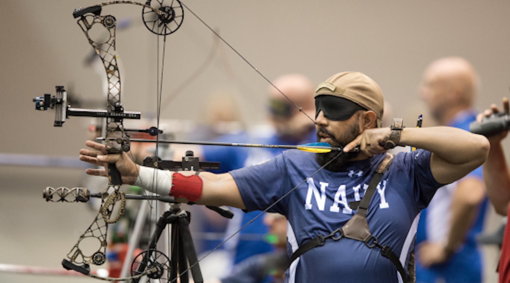 Warrior Games Athlete and Navy veteran, Petty Officer 2nd Class A.J. Mohammad, competes in an archery competition during the 2017 Warrior Games. Archery is one of 11 sports featured during the 2018 Department of Defense Warrior Games at the Air Force Academy from June 2 - 9. (DoD photo by EJ Hersom)