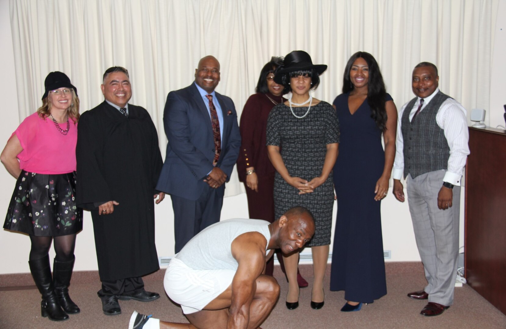 IMAGE: VIRGINIA BEACH, Va. - Employees from Combat Direction Systems Activity Dam Neck gave dramatic readings of eight African American heroes during CDSA’s African American History Month celebration. Heroes who were dramatically portrayed included (bottom row) Jesse Owens and (top row, left to right) Zora Neale Hurston, Thurgood Marshall, Dr Martin Luther King, Jr., Mary McLeod Bethune, Daisy Bates, Michelle Obama and Carl Brashear.