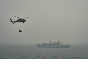 The aircraft carrier USS Theodore Roosevelt (CVN 71) and United Kingdom’s Royal Fleet Auxiliary (RFA) Fort Rosalie (A385)